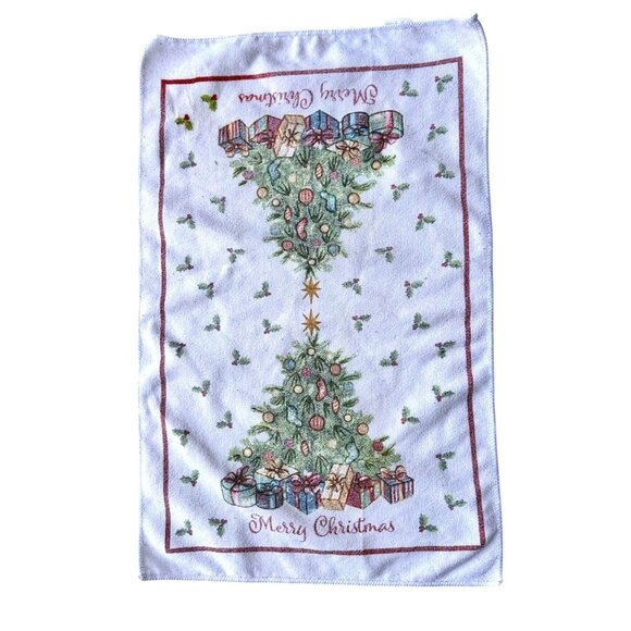 Vintage Kitchen Dish Hand Towel Christmas Tree Gold Flitter Accents 24 i… - Picture 7 of 12